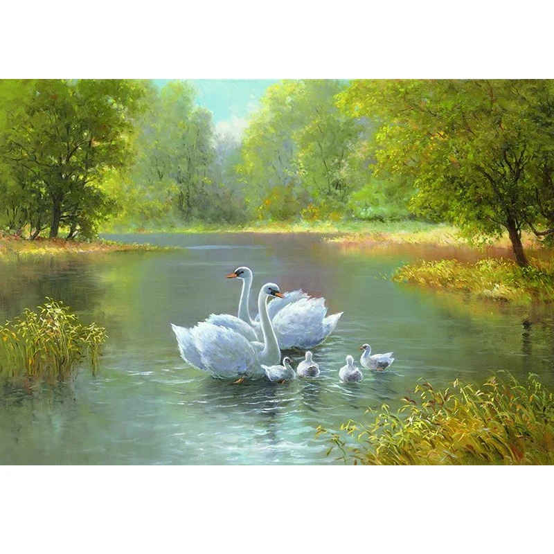 

5D DIY Full Drill Diamond Painting Embroidery Swans Family On Lake Scenery Mosaic Cross Stitch Rhinestone Home Wall Décor Gift