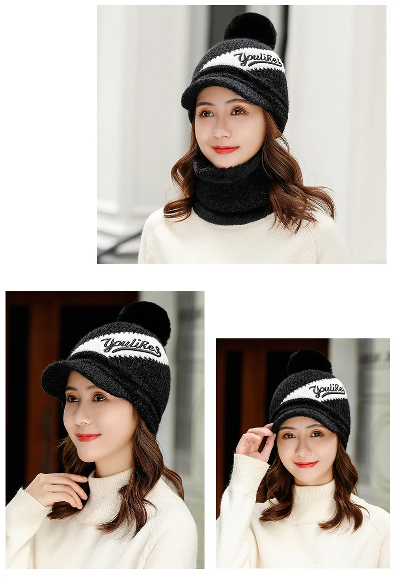 Зимняя шапка Skullies Beanies, модные шапки для женщин и девочек, теплый шарф из синели, набор шапок, Балаклава, маска, шапка, вязаная шапка