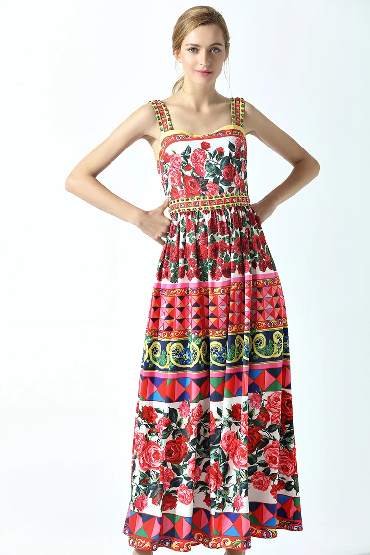 Baogarret Элегантное летнее макси платье женские спагетти ремень с розой цветком