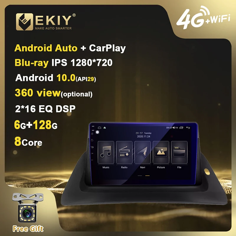 EKIY 1280*720P IPS DSP Android 10 Авторадио 6G + 128G для Renault Kangoo 2007 2009 GPS навигация автомобильный