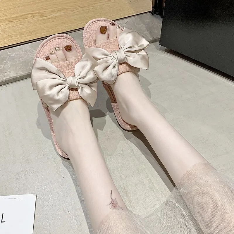 

Shoes Woman's Slippers Low Luxury Slides Butterfly-Knot 2021 Designer Summer Flat Rubber PU Fashion Butterfly-knot Basic