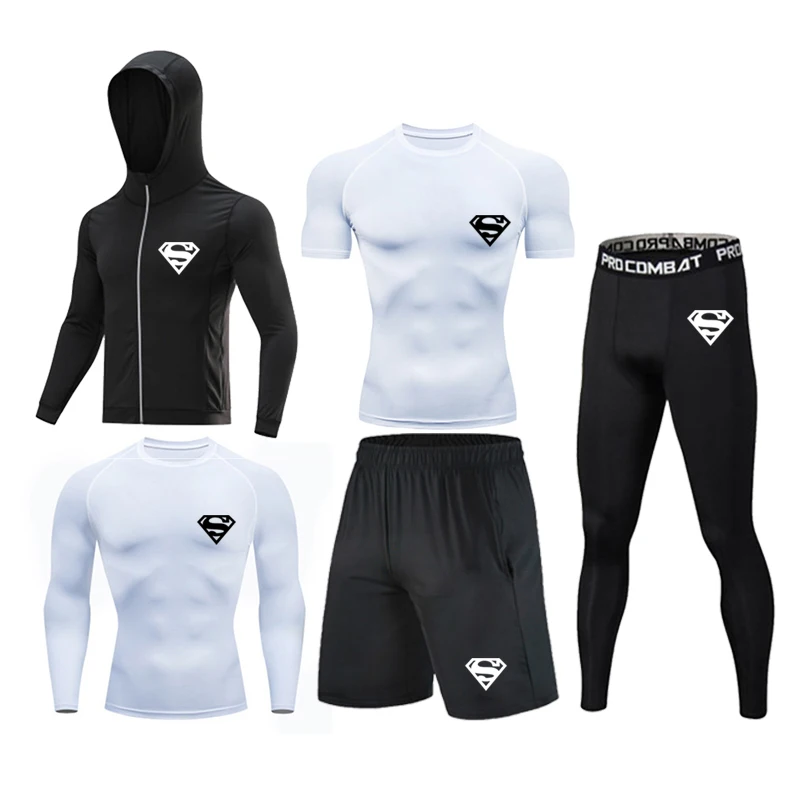 MMA Rashguard Gym Clothing 5Pcs/Set Men's Compression Sportswear Fitness T-shirt Running Jogging Tights Boxing Jerseys Mens Suit