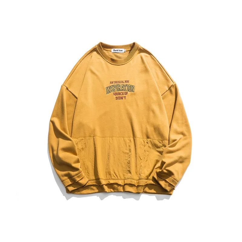 yellow sweatshirt Темный значок Лоскутная негабаритная Толстовка для мужчин и женщин с вышитыми буквами уличная Мужская толстовка в стиле хип-хоп - Цвет: yellow sweatshirt