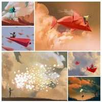 landscape fairy tale paper plane 5d diy full square and round diamond painting embroidery cross stitch kits wall art home decor