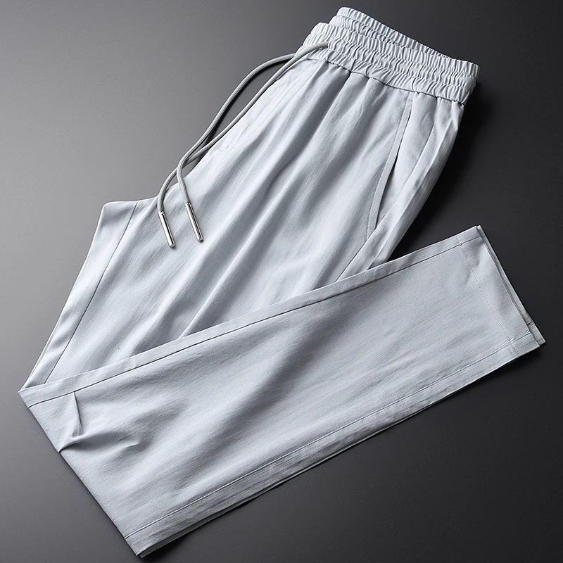 

Классические весенне-летние мужские брюки, Роскошные тонкие серые мужские брюки из ткани из тенсела, облегающие повседневные мужские брюки...