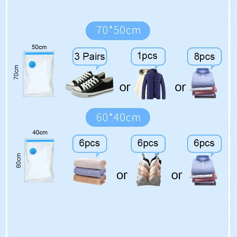 

New Portable Vacuum Bag Transparent Compressed Closet Clothes Organizer Space Saving Seal Package Storage Bags Home Organizador