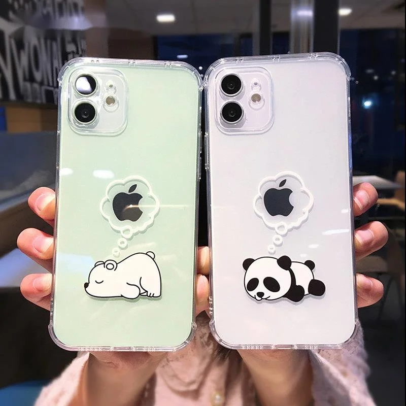 

Creative Bear Panda Animal Phone Case For iPhone 11 12 Pro Max Mini Clear Shockproof Lens Protection For iPhone X XS XR 7 8 Plus