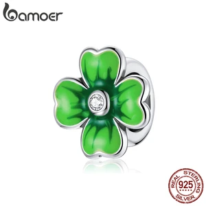 Bamoer Lucky Clover, серебро 925 пробы, листья, модный шарм для оригинального браслета, Женские Ювелирные изделия, сделай сам, аксессуары SCC1749