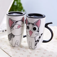 cute cat ceramics coffee mug with lid large capacity 600ml animal mugs creative drinkware coffee tea cups novelty gifts milk cup