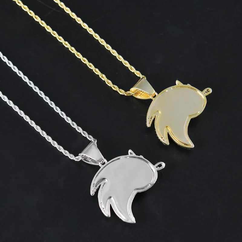 

Rhinestone Men Necklace Ice Out Cubic Zircon Hip Hop Animals Blue Fish Pendant Gold Silver ColorCharm Chain Jewelry