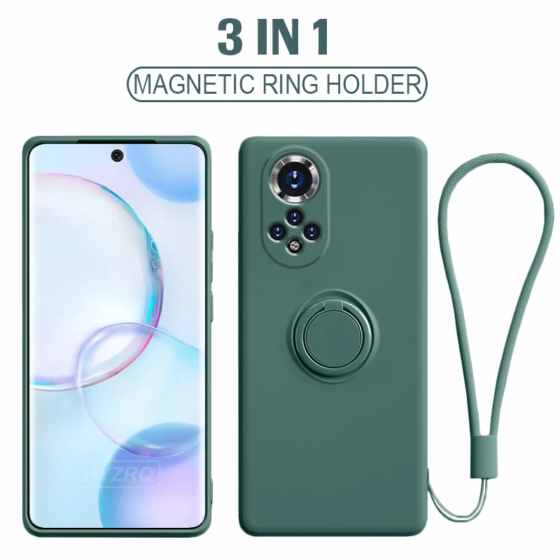 

Car Ring Holder Liquid Silicone Case For Huawei Honor 50 Pro 50se 20 Pro Case Shockproof Stand Magnetic Phone Cover Coque
