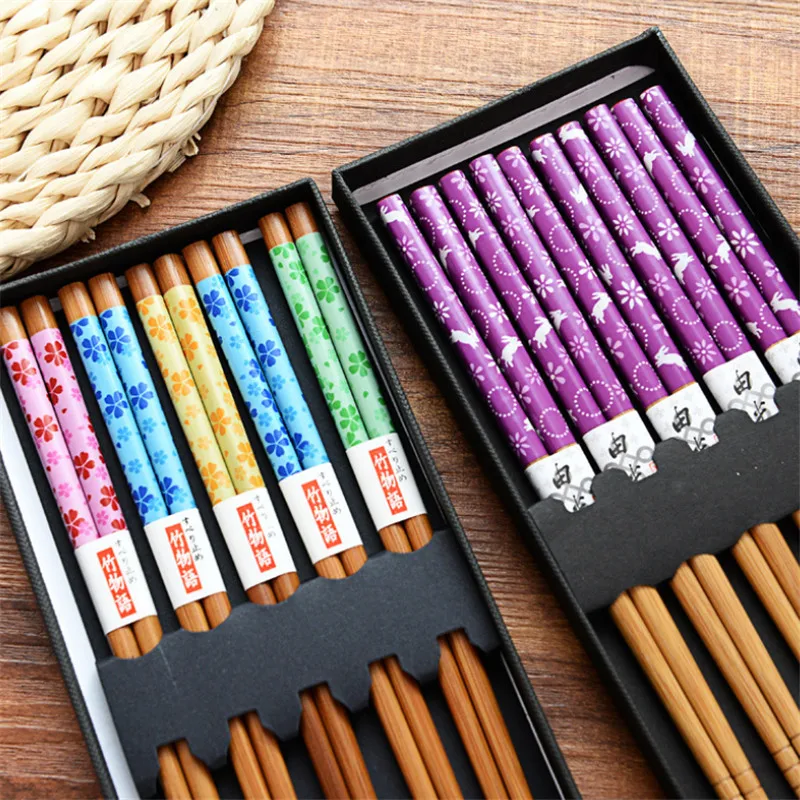 5 пары/компл. Нескользящие многоразовые палочки для еды из натурального бамбука в