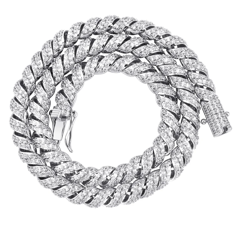 Silver JINAO, новая мода, 10 мм, золото, серебро, цвет, колоннар, пряжка, твист, цепь, покрытая льдом, кубический циркон, кубинские звенья, мужское ожерелье - Окраска металла: Silver