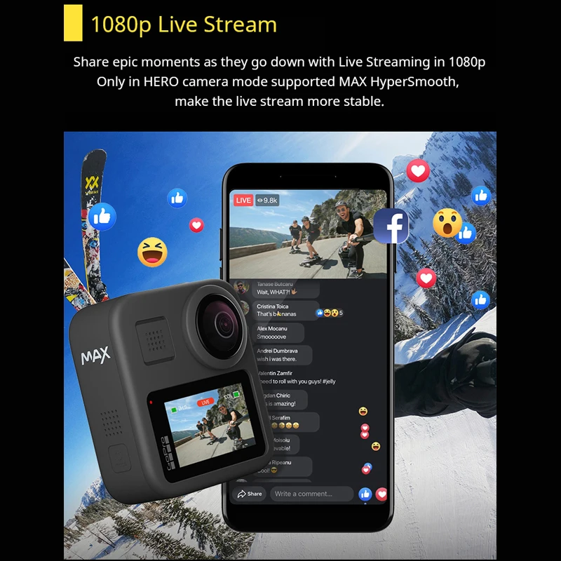 Экшн-Камера GoPro MAX 360 с сенсорным экраном сферическая камера K30 HD видео 1080 Мп фото p