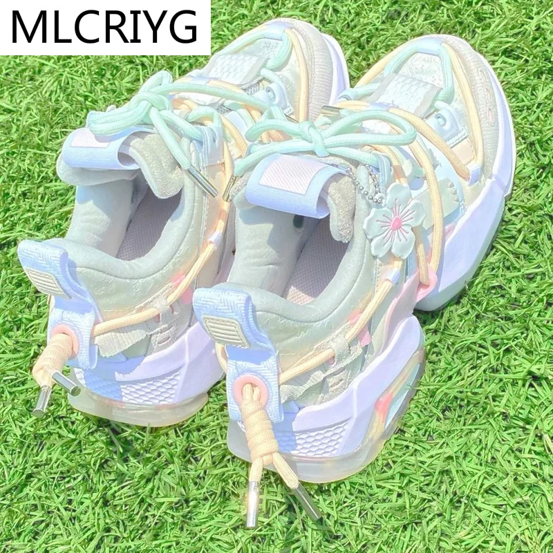 

New Women Sneakers 2021 Spring Fashion Women's Vulcanized Shoes Platform Sneakers Flower Breathable Mesh Women's Casual Shoes