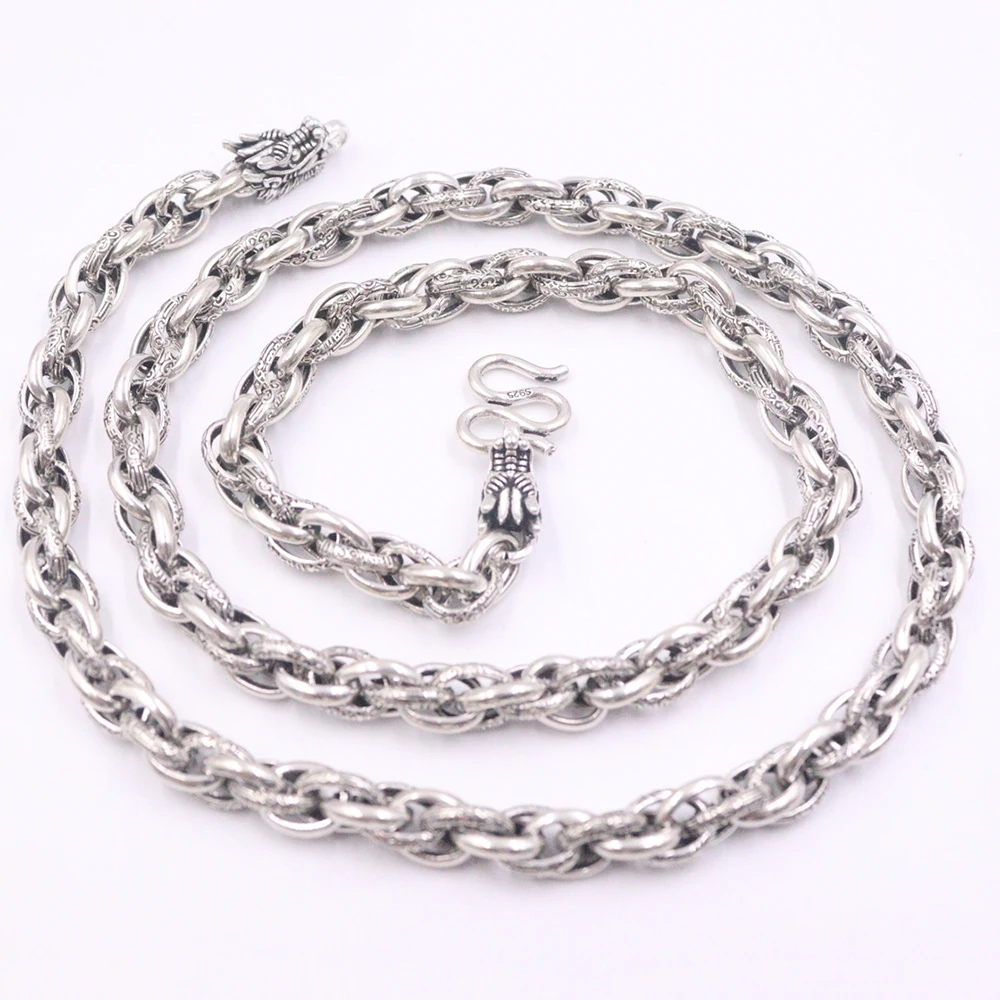 

New S925 Sterling Silver Necklace Men Luck Dragon Beads with Special Singapore Chain Necklace 7.5mmW / 55-65cm / 55-66g