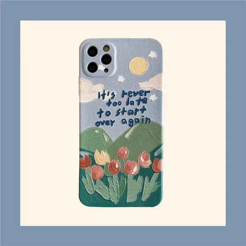 

Retro Art Oil Painting Tulip Flowers Phone Case For iPhone 12 11 Pro Max XR X Xs Max 7 8 Puls SE 2020 Cases Soft Silicone Cover