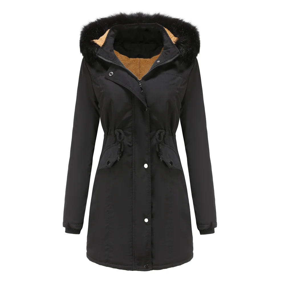 

Women's Winter Jacket Length Thick Warm Outwear Parkas Women Hooded Fur Collar Cotton-Padded Coat Plush Jacket Female Clothes