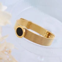 2021 new black round roman digital charm watchband mesh chain bracelet bangle stainless steel gold plated wrap bracelets jewelry