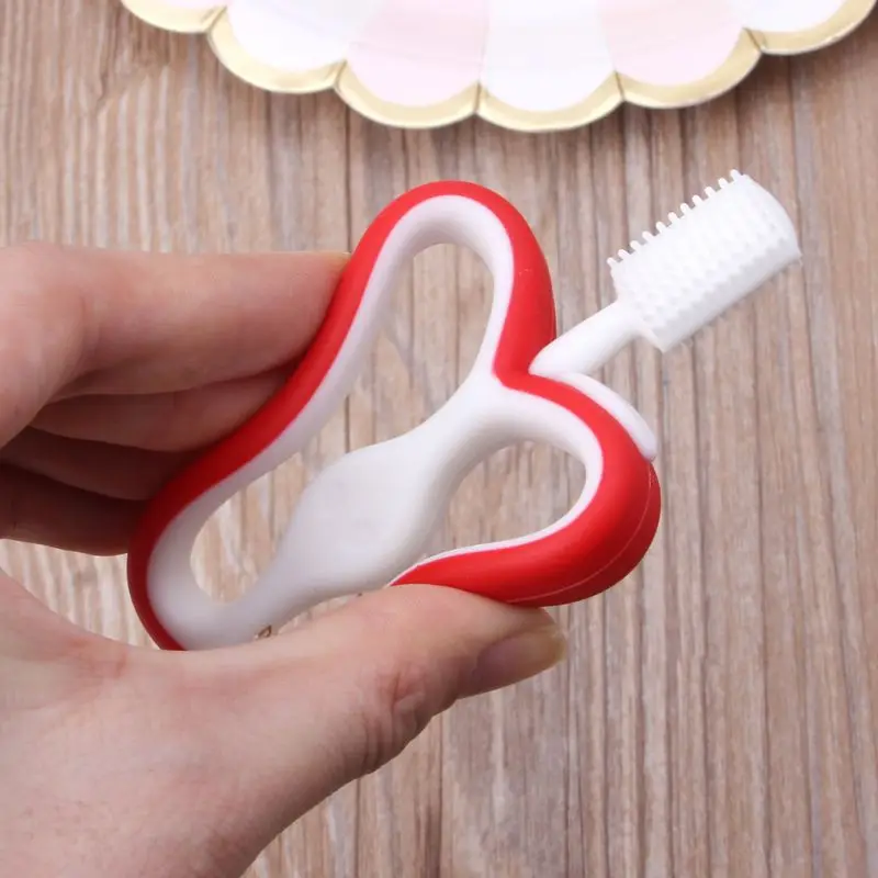 

Baby Silicone Training Toothbrush BPA Free Apple Shape Safe Toddle Teether Chew Toys Teething Ring Gift For Infant Baby Chewing