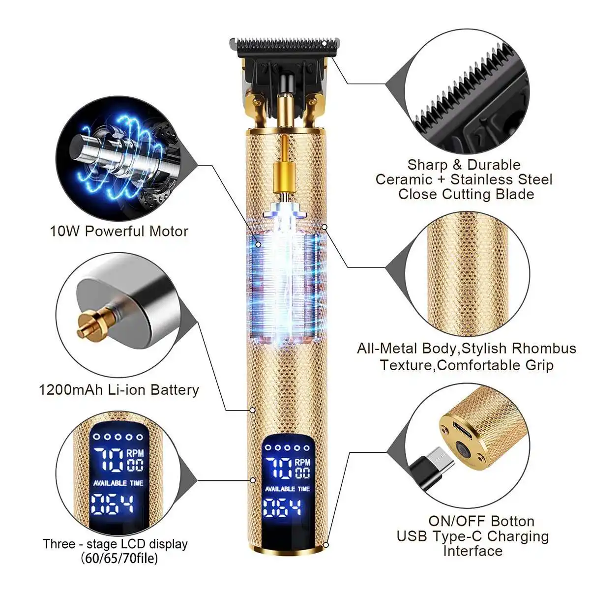 

3 Speed Electric Hair Clipper Shaver Trimmer Men Cordless Wet Dry Use Low Noise USB Charging Digital Display With 4 Limit Comb
