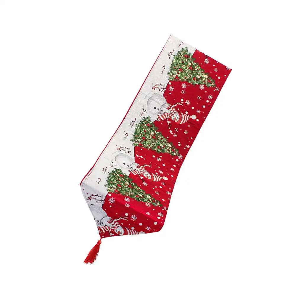 

Red Snowman-Christmas Decorations Cotton And Linen Embroidery Christmas Table Runner Christmas Table Runner Cover