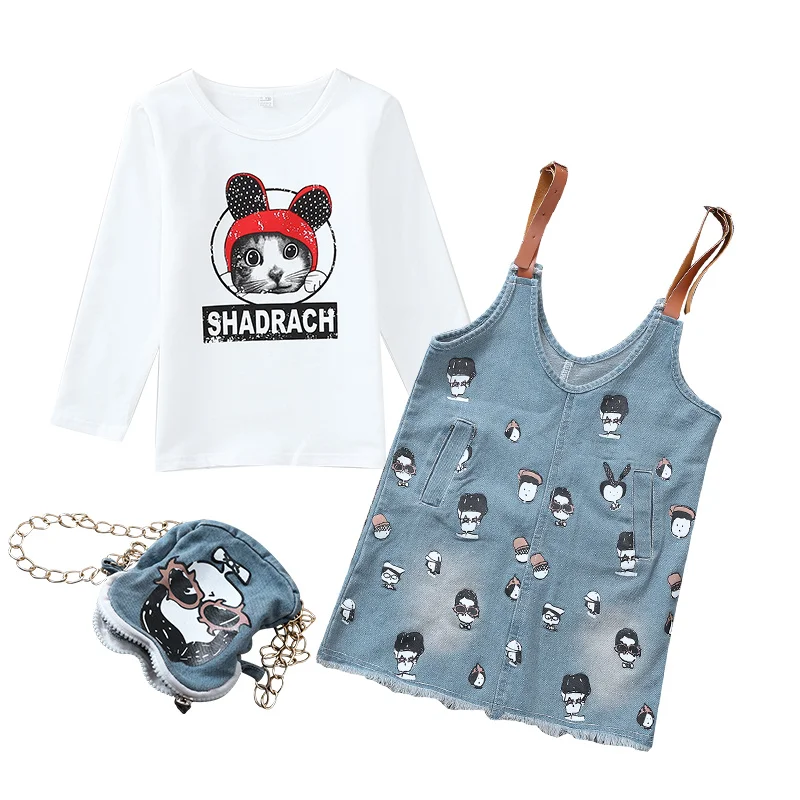 Осеннее платье детская одежда комплект одежды для девочек джинсовое из трех