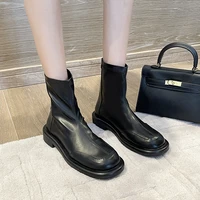 womens short boots 2021 autumn and winter new solid color pu low heeled british style retro ankle boots all match womens boots