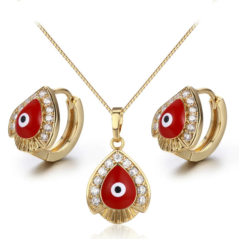 Желтое Золото Цвет Красный Злой Глаз ограненные CZ ожерелье с подвеской-каплей