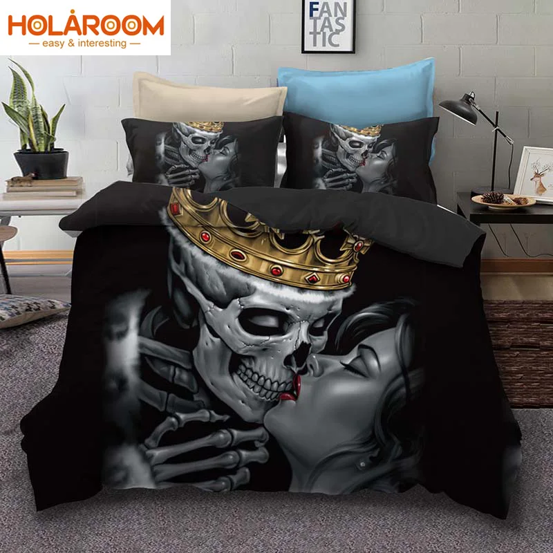 Комплект постельного белья с черепом на Хэллоуин 3d принтом красивый поцелуй