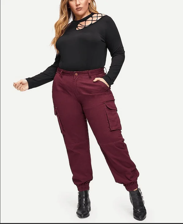 

2019 Autumn Women Clothing C Straight Overalls Casual Leisure Bag Harem Pants Elastic Waist Triangle Buckle Cargo Female Pants