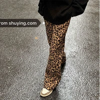 new korean leopard print wide leg pants high waist straight tube casual loose thin mops pants women fashion sweatpants women