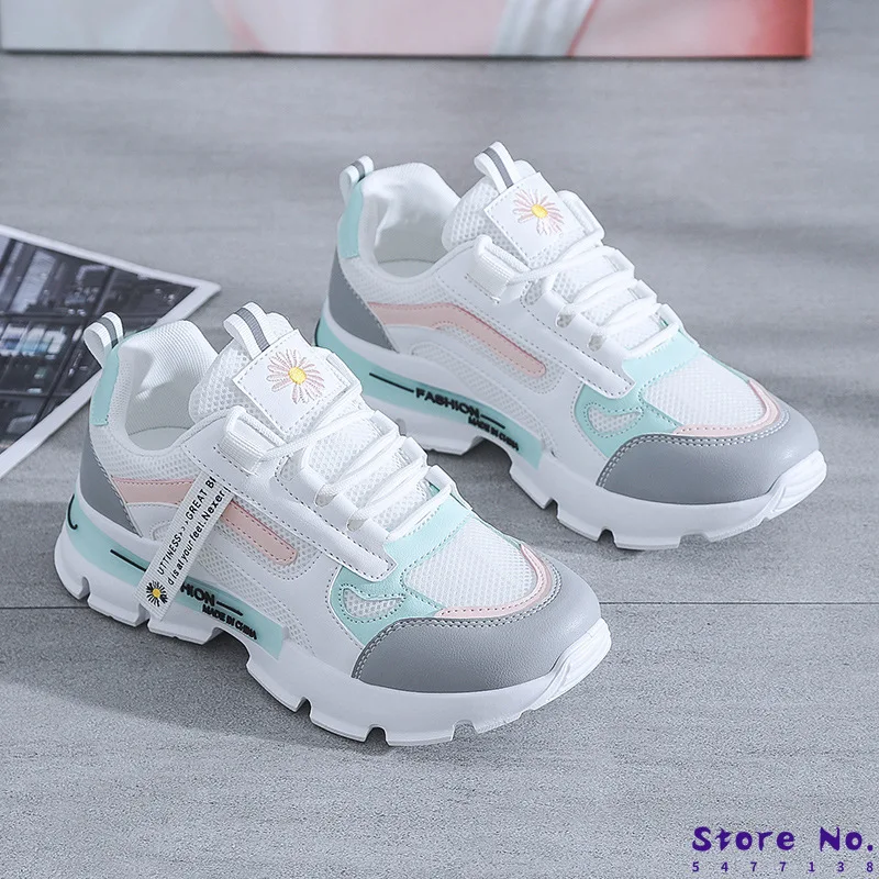 

Женские кроссовки на массивной платформе, разноцветные дышащие кроссовки на толстой подошве без шнуровки, повседневная обувь в Корейском с...