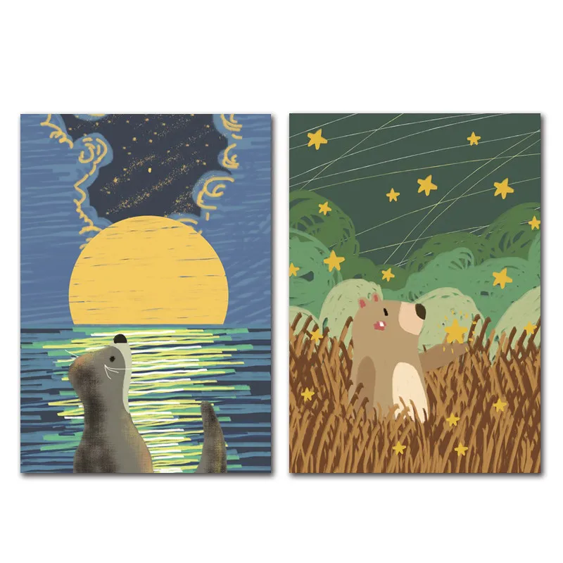 

Cartoon Brief Type Meteor Dear Wheat Field Wall Painting Posters and Murals In Nordic Style for Living Room and Decoration