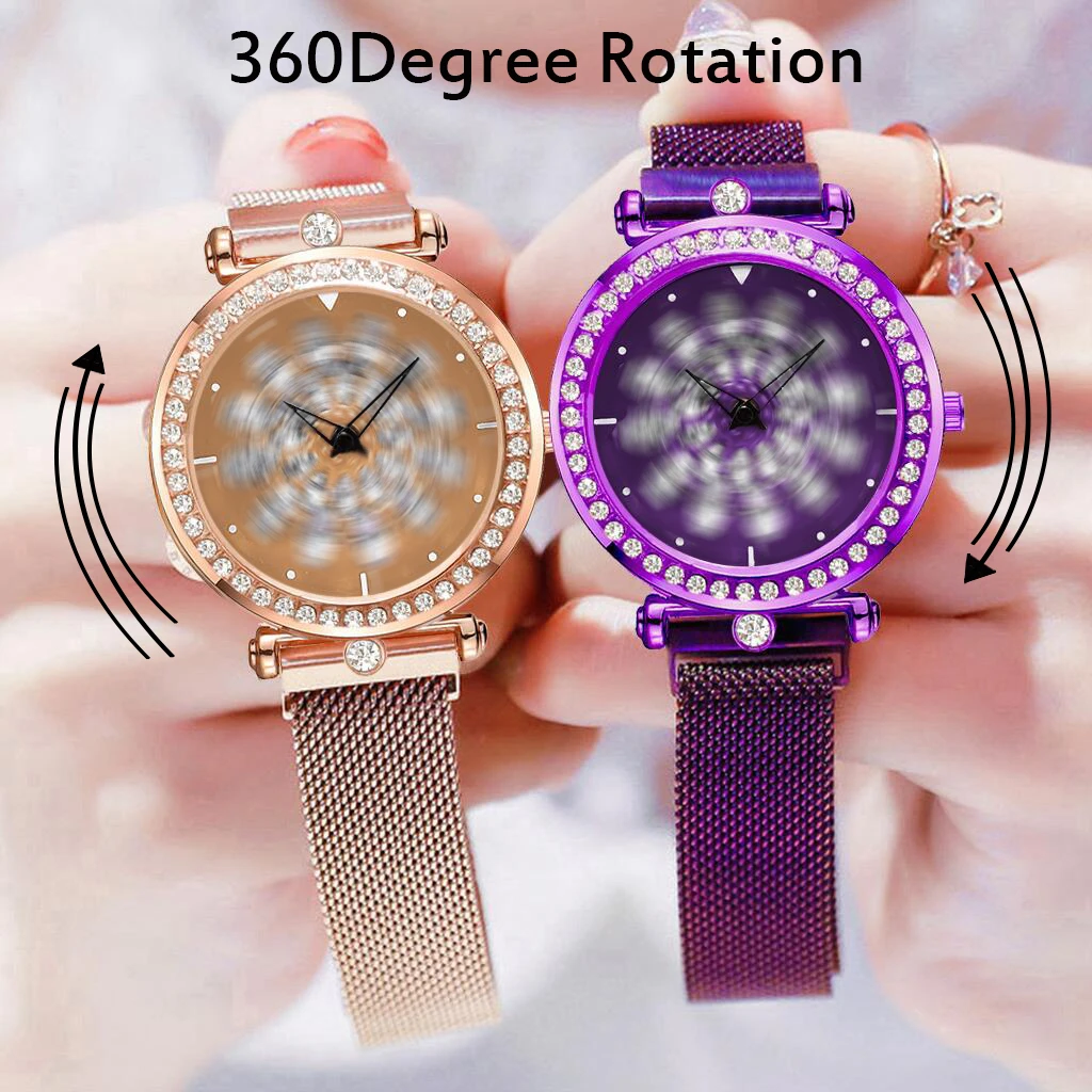 Часы женские кварцевые с магнитной застежкой роскошные вращающиеся