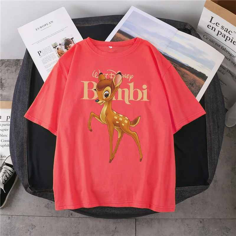 

Disney spring/summer trendy students loose round neck top and bottom top Bambi women's cotton short-sleeved T-shirt
