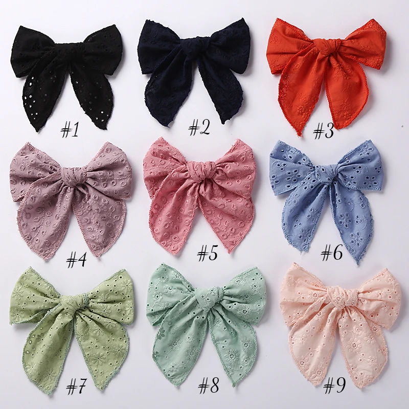 

10Pcs/Lot, New Large 6inch Lace Embroidery Bows Hair Clips Hairpins Baby Curled Edge Bow Barrette Hairgrips Girls Nylon Headband