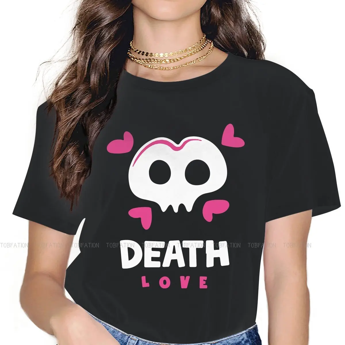 

Skull Pink TShirt For Girls Love Death And Robots TV Tees Fashion Female T Shirt Soft Graphic Oversized