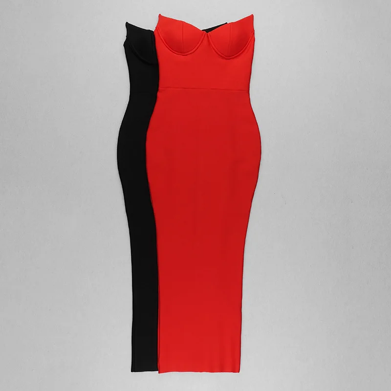 

UKCNSEP Bandage Dress 2021 New Fashion Summer Sexy Strapless Red Bodycon Off Shoulder Evening Club Party Dress