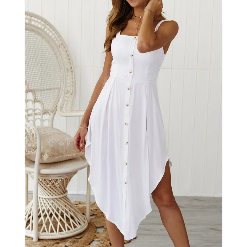 

Без рукавов, без бретелек, на пуговицах, платье на бретелях для женщин, летнее, необычное, одноцветное, летнее, Пляжное Платье, простое, vestidos wn...