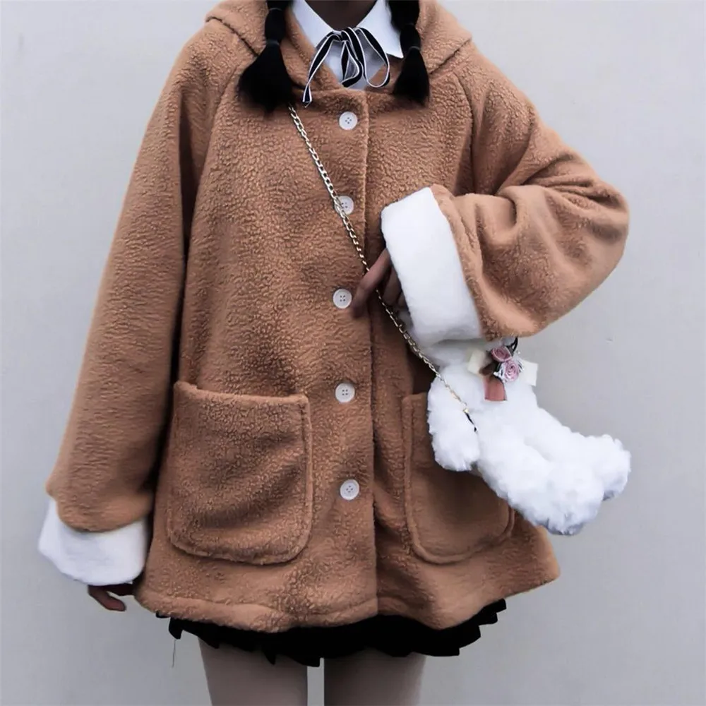 

Kawaii Bear Ear Sweatshirt Hoodie Women Streetwear Winter Plus Size Women Loose Funny Hoodie Cute Japan Harajuku Clothes Femme