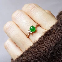 natural chalcedony sun green full green egg surface inlaid s925 sterling silver chalcedony ring vintage bamboo diamond ring for