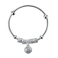 fashion silver 925 sterling silver charm stone bangle cuff bracelet ball bell pendants women jewelry gift