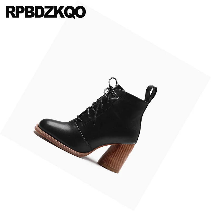 черный коренастый осень батильоны Настоящая кожа зимняя Квадратный носок на