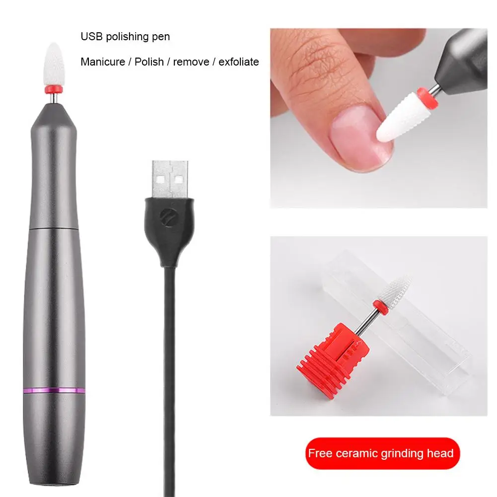 

1 Set Electric Nail Drill USB Nail File Portable Nail Polishing Machine Manicure Pedicure Tool Aluminium Polisher Nail Removal