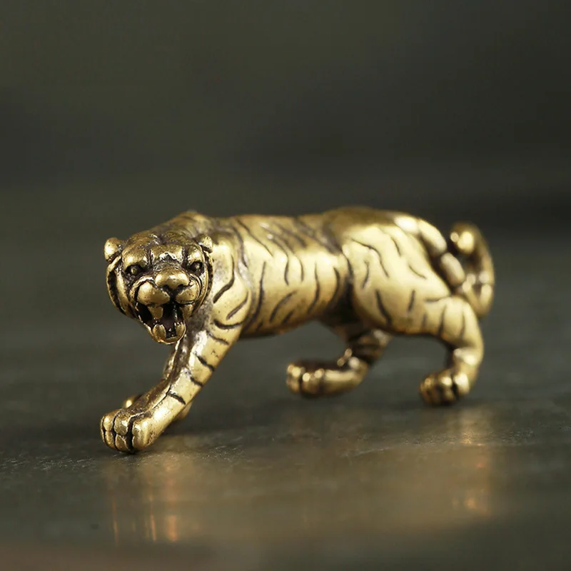 

Pure Copper Solid Vintage Tiger Miniature Figurines Table Decoration Accessories Brass King Of Beasts Zodiac Animal Small Statue