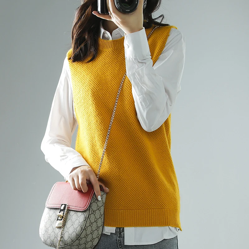 ALKMENE 2020 новый жилет без рукавов с круглым вырезом Женский вязаный кашемировый