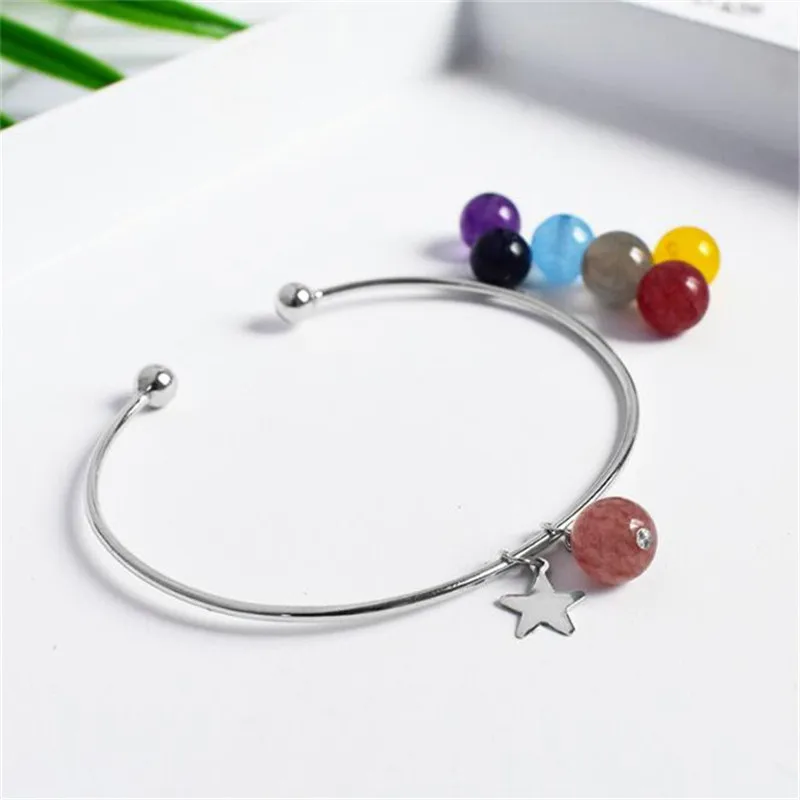 

POFUNUO 925 Sterling Silver Women Beauty Star Bangles Natural Crystal Onyx Moonstone Chic Bracelets Female Luxury Fine Jewelry