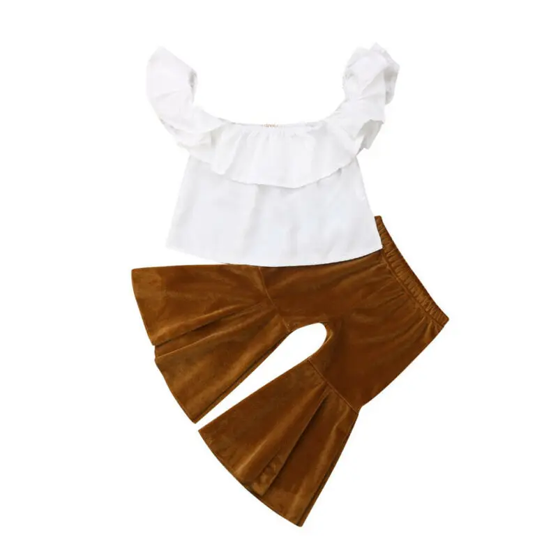 

US Toddler Baby Kids Girl Clothes Crop Top+Flares Pants Bell Bottoms Outfits Set