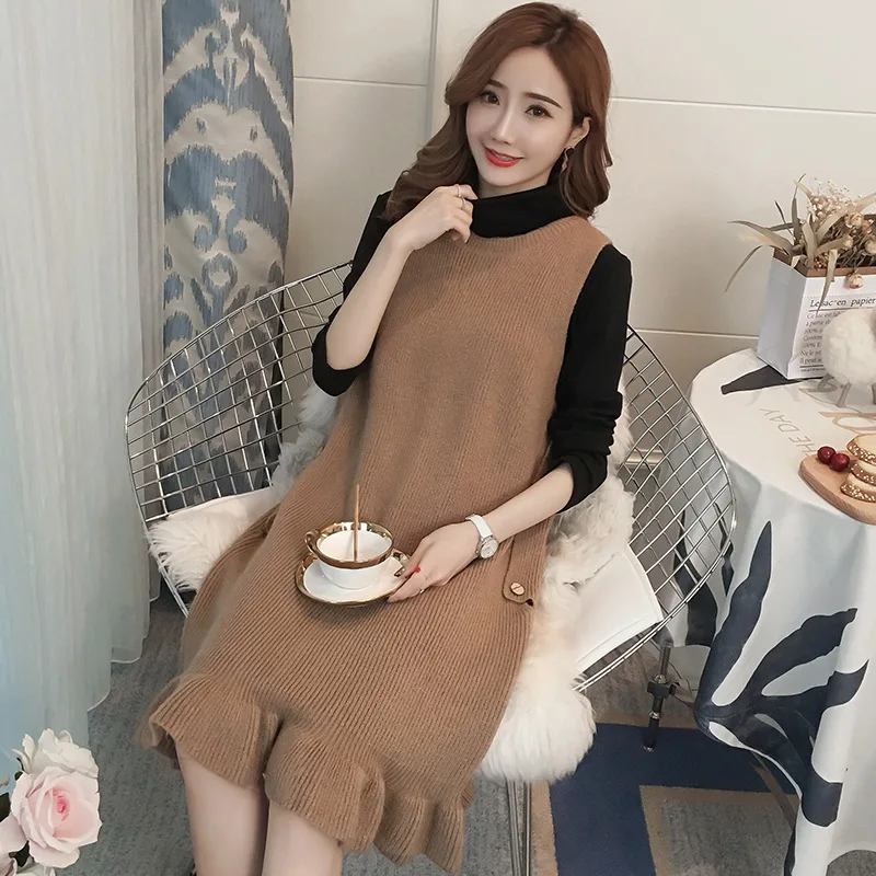 Зимнее платье для беременных женщин костюмы водолазка футболки + трикотажное без